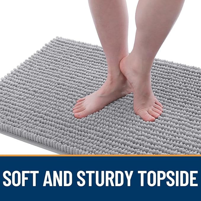 OLANLY Dog Door Mat for Muddy Paws 59x24, Ultra Absorbent Chenille Mud Doormat, Non-Slip Washable and Dirt Trapping Doormat for Indoor Entryway, Quick-Dry Indoor Pet Bed Mats for Dogs, Light Grey