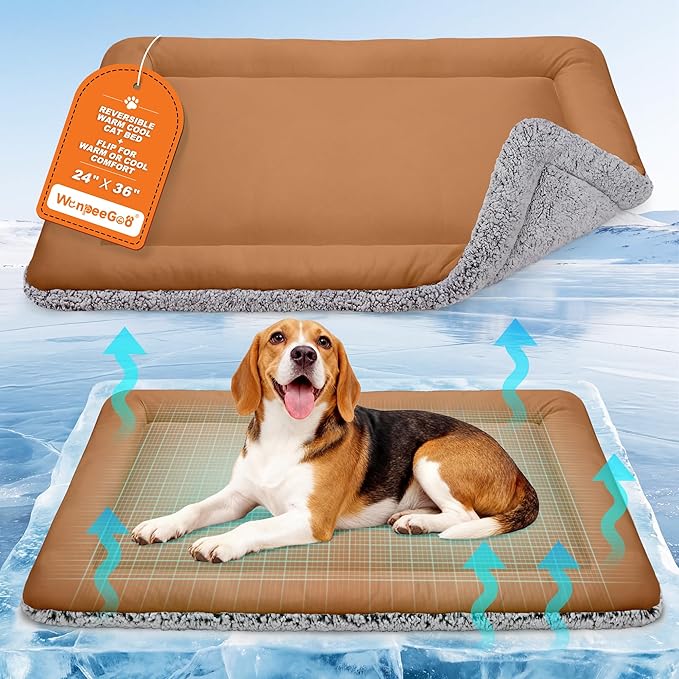 Dog Cooling Mat, Self Warming Cat Bed, Reversible Warm & Cooling Cat Bed, Winter Warm Cat Pad & Summer Cooling Cat Mat for Kittens & Small Dogs, Perfect for Crates, Beds & Sofas, Dark Brown, 24" x 36"