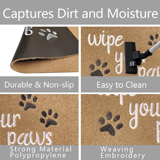 Outdoor Front Door Mat Wipe Your Paws Doormat Inside Outside Mats Entryway Welcome Mats Non Slip Rubber Backing Funny Indoor Door mats Dog Mat for Porch, Brown 18X30 Inch