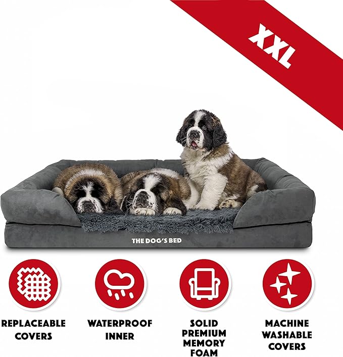 The Dog’s Bed Medium Oxford Grey, Memory Foam, Pain Relief: Arthritis, Hip & Elbow Dysplasia, Post Surgery, Lameness, Supportive, Calming, Waterproof Washable Cover