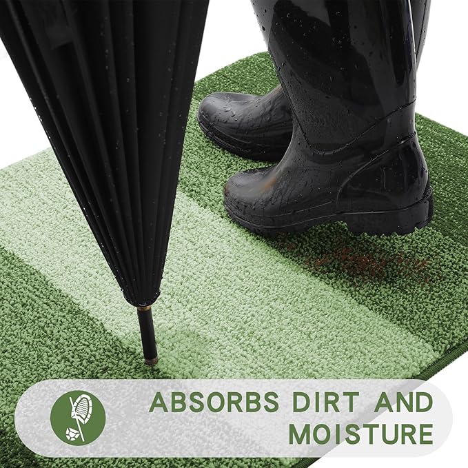 Kitinjoy Indoor Outdoor Door Mat, 71x24 Non-Slip Absorbent Dirt Trapper, Low-Profile Washable Inside Entrance Front Floor Mat, Sturdy Soft Entry Doormats for Entryway, Green