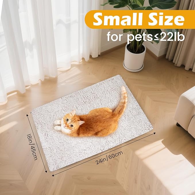 Buvlnee Self Warming Cat Bed Mat, Self Heating Mat for Dog, Extra Warm Thermal Pet Pad with Non-Slip Bottom, Removable Washable Cover for Indoor Outdoor Non Electric (Khaki, 18x24in)