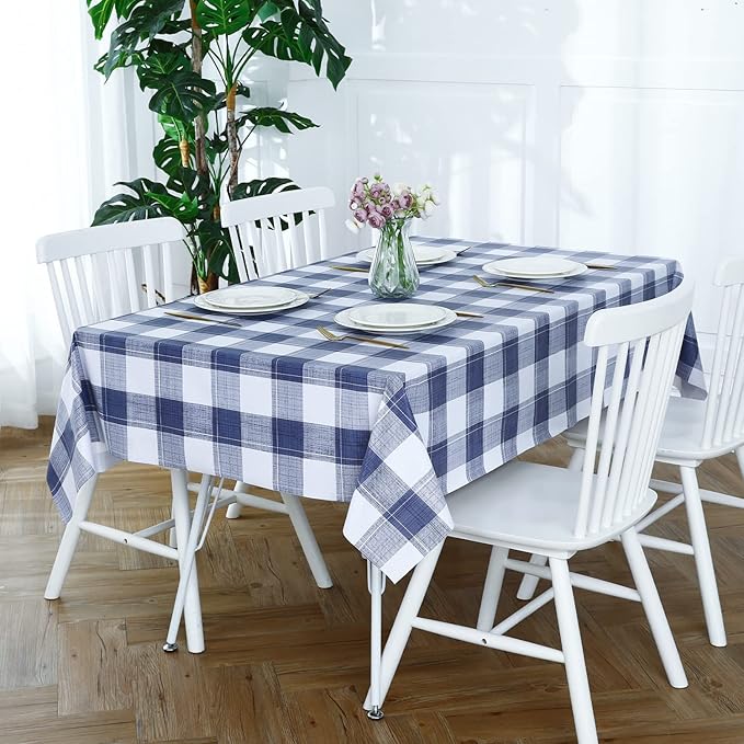 Romanstile Square Vinyl Tablecloth, 100% Waterproof Oil-Proof Checkered Plastic Table Cloth, Heavy Duty Wipeable Table Covers for Dining, Camping, Picnic, Outdoor - 60 x 60 Inch, Blue Checkered