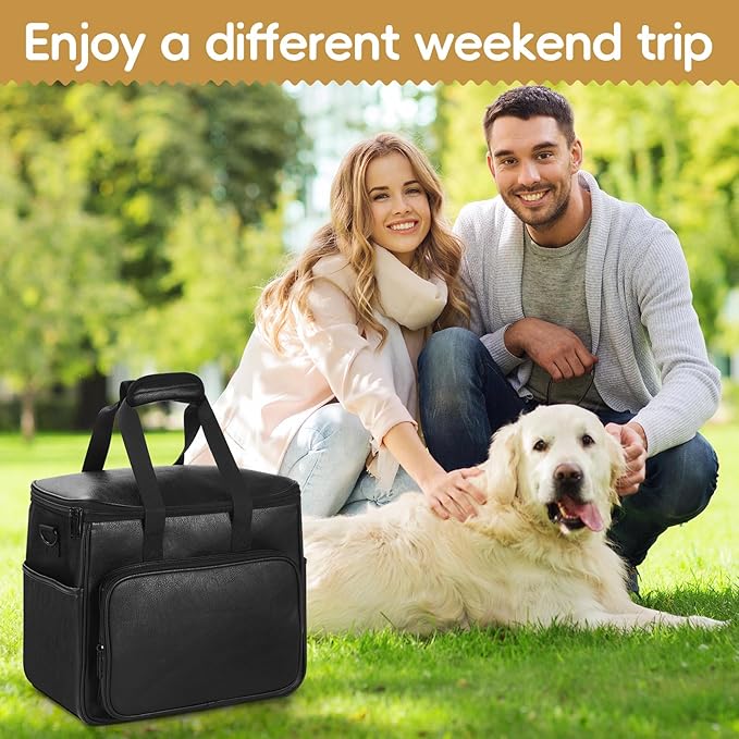 Lasaviin Dog Travel Bag, Leather Travel Pet Bag Set for Dog and Cat, Airline Approved Tote Organizer with Multi-Function Pockets, 2 Food Storage Containers, 2 Collapsible Bowls