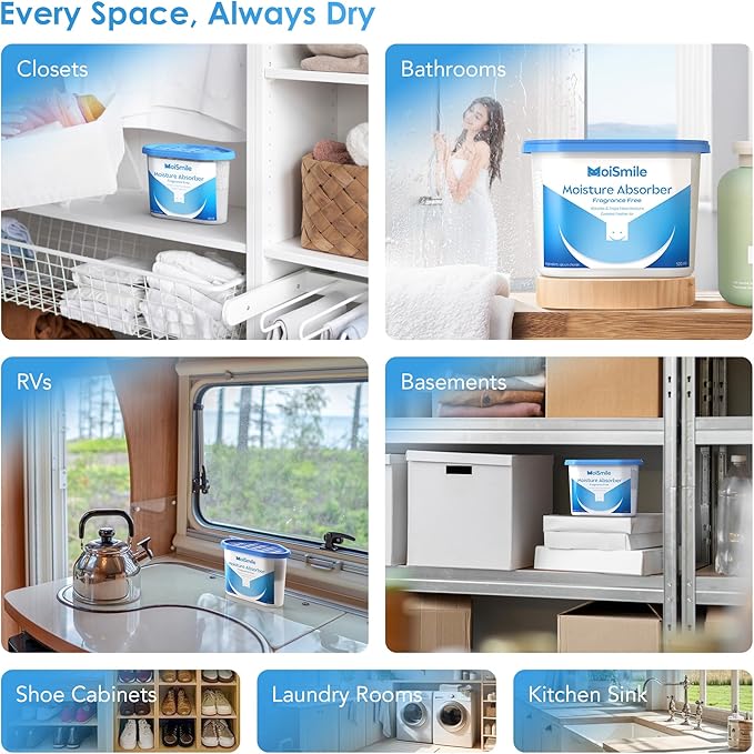 Moisture Absorbers 12 Pack, Fragrance-Free Closet Dehumidifier for Bathroom, Car ＆ Basement, 10.5 oz Refillable Humidity Absorber Boxes