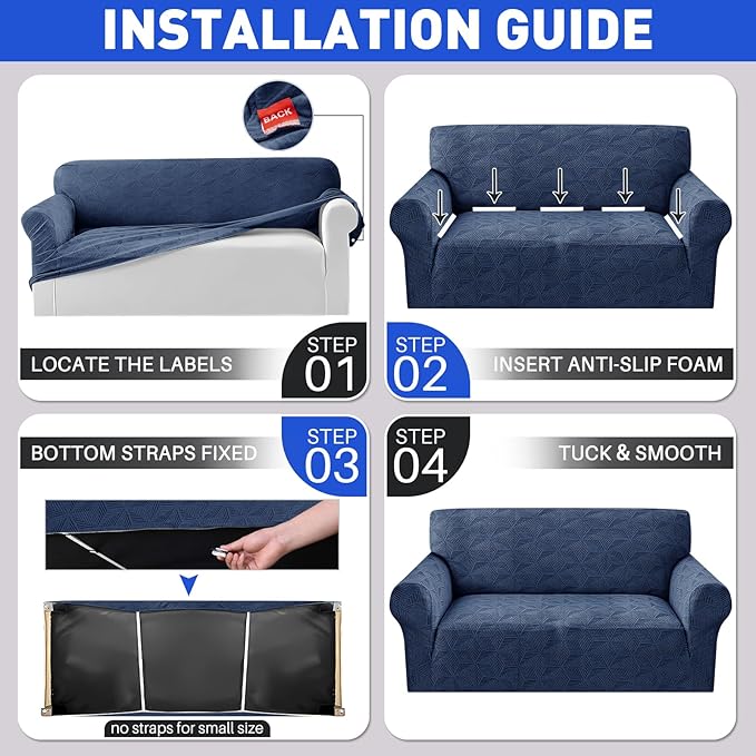 YEMYHOM 1 Piece Stretch Oversized Couch Covers for 4 Seat, Jacquard Extra Large Sofa Cover with Non-Slip Elastic Bottom, Thickened Slipcover Furniture Protector for Dogs Pets (X-Large, Navy）