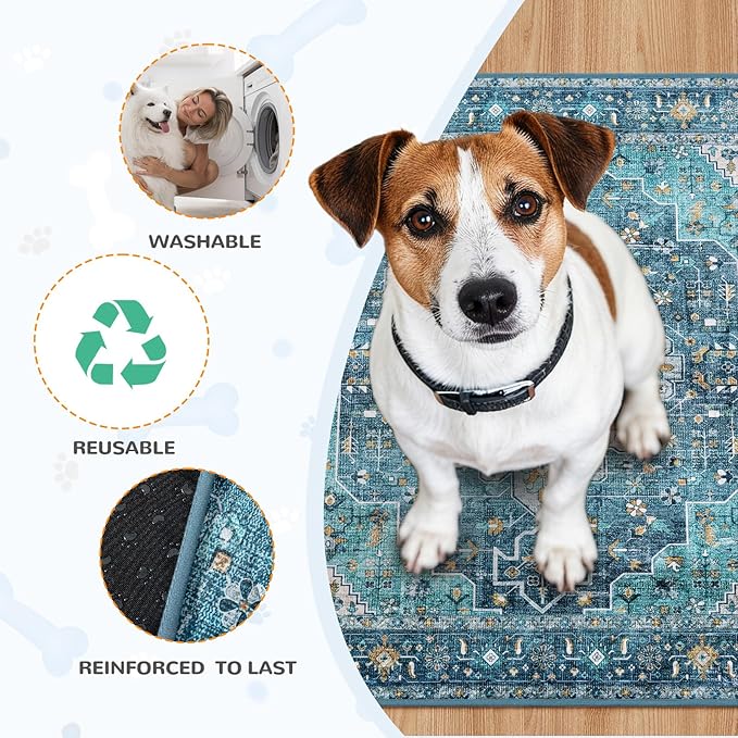 Lahome Super Absorbent Washable Pee Pads for Dogs - Secure Floor Protection - Non-Slip, Leakproof Reusable Pads for Training, Crates & Playpens (2 Pack, 36"x36", Blue)