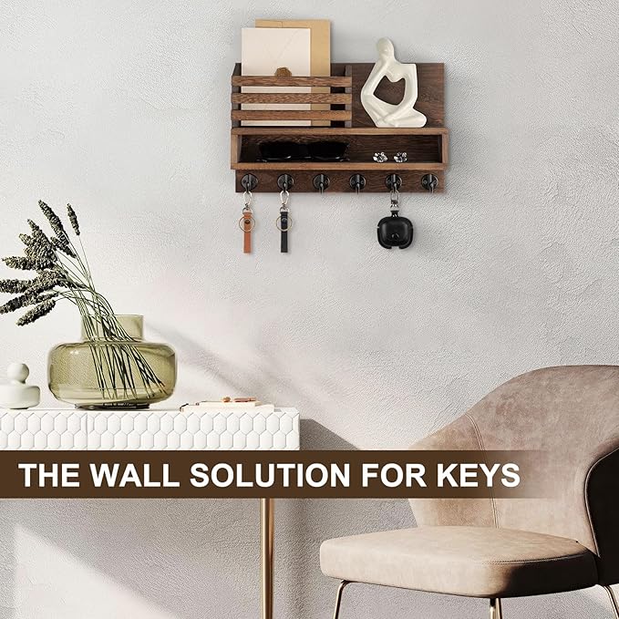 Lucundm Key and Mail Holder Wall Mount, Key Hanger with Long Storage Box and Key Hooks for Coat, Dog Leash, Home Decor Rack, House Accessories, Entry Way Organizer