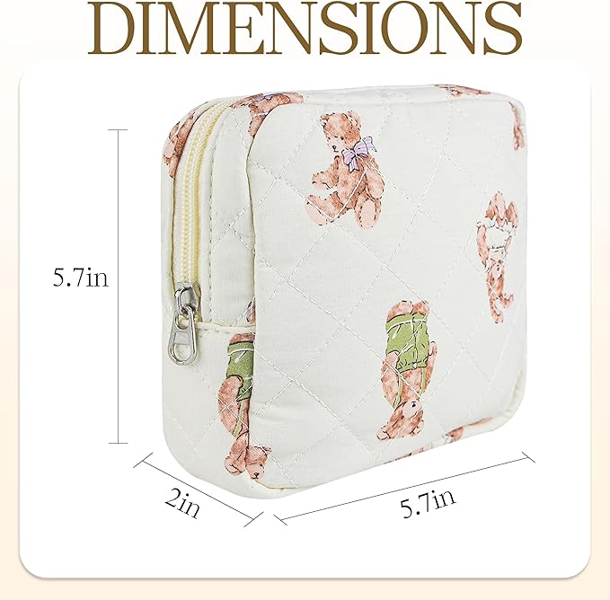 Small Floral Quilted Makeup Bag, Coquette Aesthetic Travel Toiletry Organizer for Women, Lightweight Cotton Cosmetic Pouch