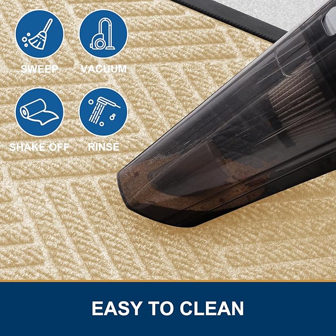 Smiry Front Door Mat Outside Entrance, Heavy Duty Outdoor Indoor Natural Rubber Doormat, Non Slip, Trap Dirt and Moisture, Easy Clean, Low Profile Patio Porch Entryway Mat, 71x47, Beige