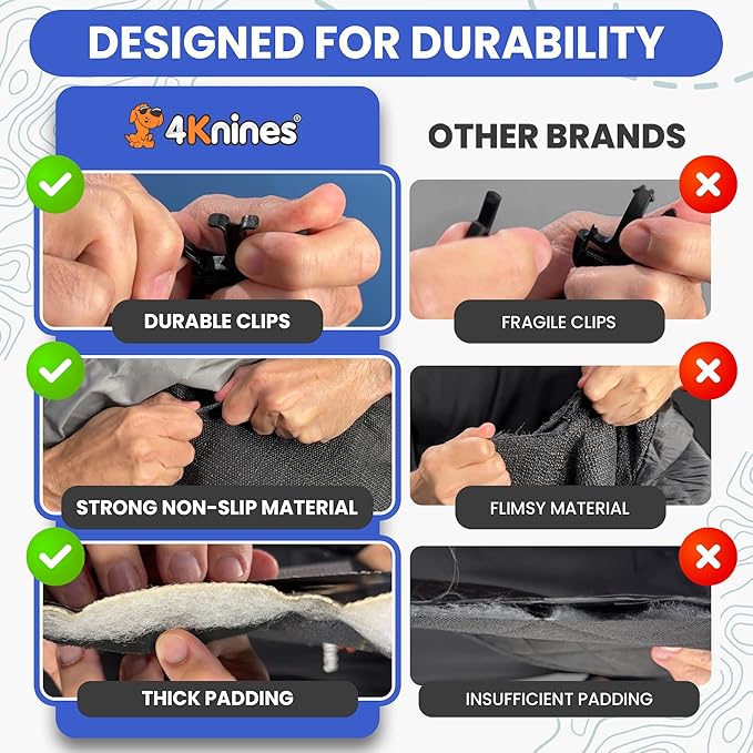 4Knines Dog Backseat Cover with Hammock for Cars, SUVs, and Trucks – Waterproof Layers, Nonslip Seat Protector, Durable Nylon Clips, K9 Shield with Heavy Duty Thread, (Extra Large, Tan)