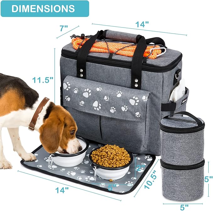 CLAWIST Large Dog Travel Bag, Airline Approved Dogs Bags for Traveling, 2 Dog 's Food Travel Container and Collapsible Bowls, Weekend Pet Travel Bags