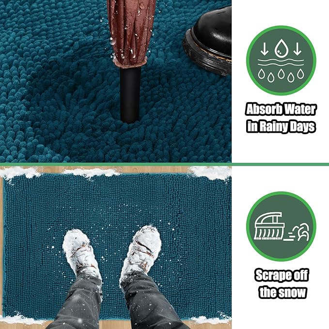 IM HOME Chenille Absorbent Outdoor Doormat 71" x 25", Washable Muddy Door Mats for Dog Non Slip Heavy Indoor Doormat Soft Front Inside Doormats for Entryway, Mud Dog Paws, Patio Teal Blue