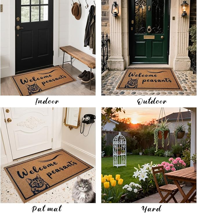 CHACHAHAER Cat Decor Doormat,Welcome Peasants,30"(W) X 17"(L) for Entry Door Mat, Funny Door Mats Outside,Novelty Home Housewarming Gift