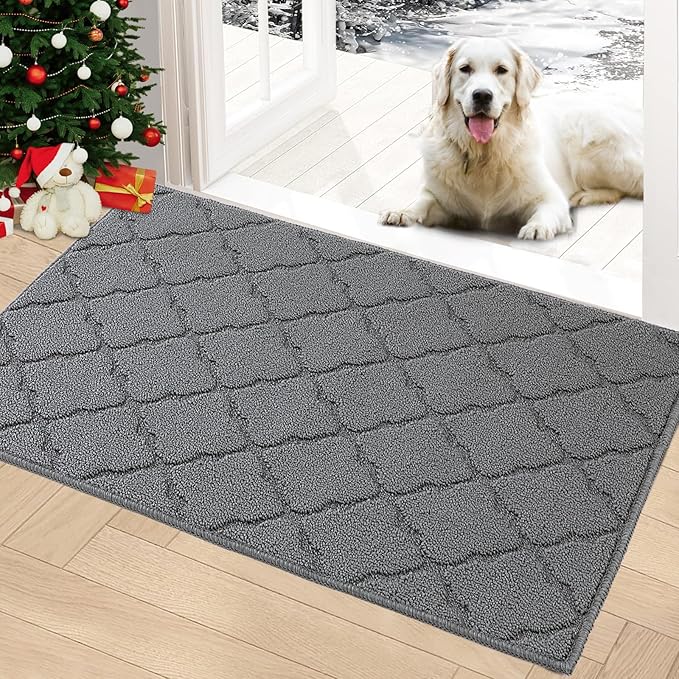 Timo Indoor Door Mat, Front Door Rug 32"x48" Rubber Backing Non Slip Absorbent Doormat, Resist Dirt Indoor Mats for Front Door Entry, Machine Washable Entry Rug for Home Muddy Wet Shoes, Grey