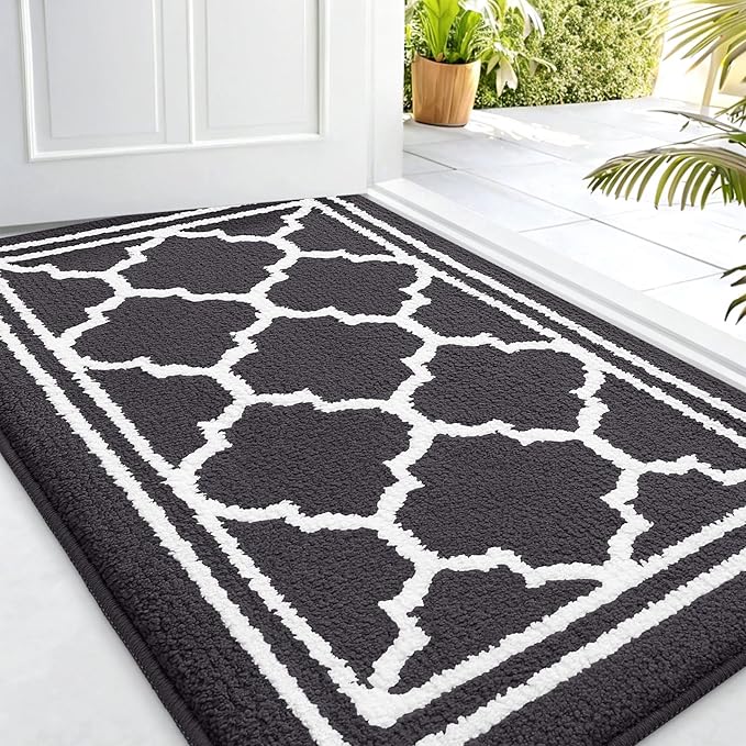 Buganda Indoor Door Mat, Dirt-Resistant and Absorbent Doormat, Anti-Slip, Low Profile Floor Mats for Inside Entryway, Front, and Back Door Entrance (32x20 Inches, Dark Grey)