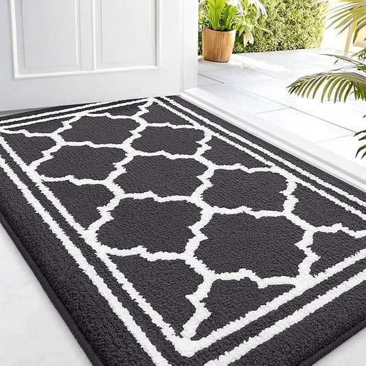 Buganda Indoor Door Mat, Dirt-Resistant and Absorbent Doormat, Anti-Slip, Low Profile Floor Mats for Inside Entryway, Front, and Back Door Entrance (32x20 Inches, Dark Grey)