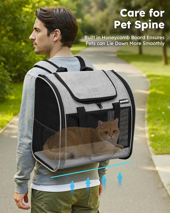 Pecute Cat Backpack with Widened Interior Space, Upgraded Dog Backpack Carrier with Various Ways to Carry, Pet Backpack with Breathable Mesh, Pet Travel Carrier with Soft Padded, Reinforced Support