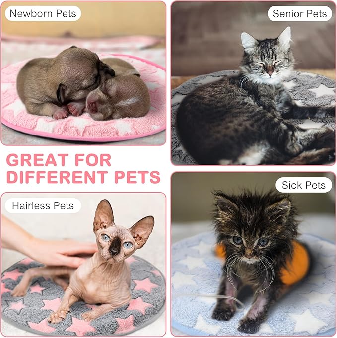 Clysee 4 Pack Self Heating Cat Bed Cat Self Warming Pad with Removable Cover Extra Warm Thermal Pet Pad Washable Pet Crate Mat Anti Slip Kennel for Indoor Outdoor Pets (Star,16 x 16 Inches)