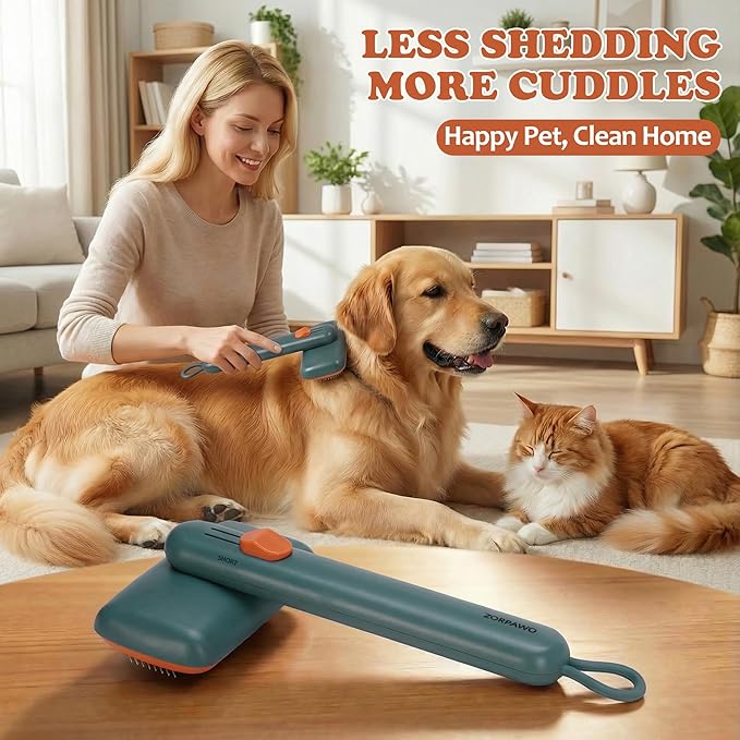 ZORPAWO Self Cleaning Slicker Brush - Skin Friendly Pet Shedding Brush for Dogs, Cats, Puppies, Long & Short Hair, Painless Deshedding & Massaging Tool(Green)