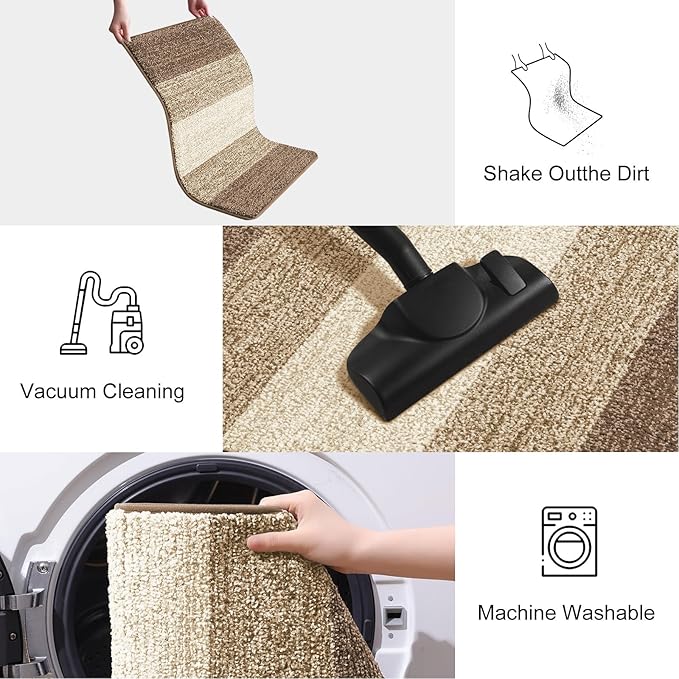 Smiry Dog Door Mat for Muddy Paws, Absorbs Moisture and Dirt, Low-Profile Entryway Mat with Non-Slip Backing, Entry Indoor Outdoor Doormat for Inside Floor (71x47 Inches, Khaki, Striped)