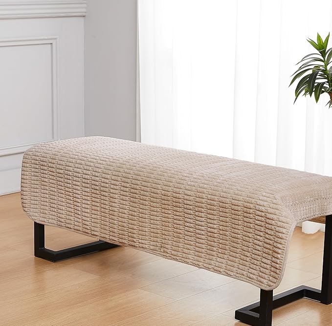 Meider Couch Covers Ottoman Covers, 32x52 inch Anti-Slip Washable Corduroy Stool Furniture Protector (Brown)