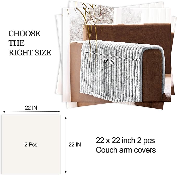 Meider 100% Waterproof Couch Arm Covers 2pcs, Fuzzy Chair Arm Covers Thick Soft Recliner Chair Armrest Protectors, Non-Slip Couch Armrest Cover Pet mats for Sofa (Seagull Gray, 22" x 22" 2 Pack)
