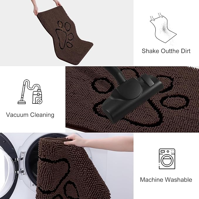 Smiry Dog Door Mat for Muddy Paws, Absorbent Dirt Trapper Non Slip Quick Dry Washable Chenille Mat for Mud Dogs, Entry Rug for Indoor and Outdoor (47x32 Inches, Brown and Black)