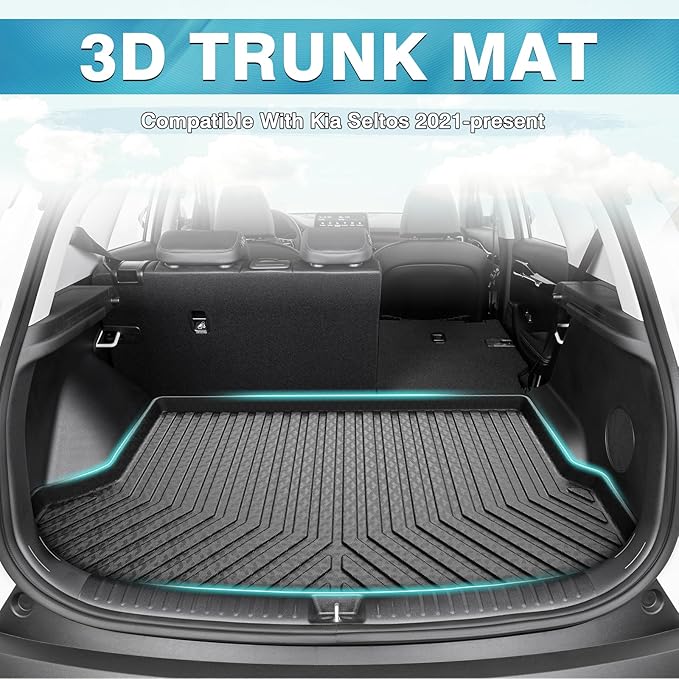 Mixsuper Custom Fit Cargo Liner for 2021-2025 2026 Kia Seltos, Fit Seltos SX/SX Turbo, Only Fits Models with Subwoofer in Cargo Area, All Weather Rear Trunk Liner Mat Black