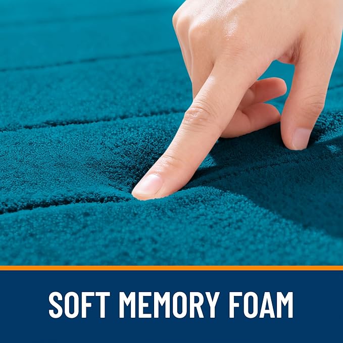 OLANLY Memory Foam Toilet Rugs U Shaped 24x20, Super Soft Absorbent Contour Bath Rugs, Quick Dry, Machine Washable Toilet Mat, Bathmat Carpet, Bathroom Home Decor Accessories, Peacock Blue