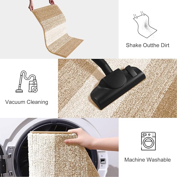 Smiry Dog Door Mat for Muddy Paws, Absorbs Moisture and Dirt, Low-Profile Entryway Mat with Non-Slip Backing, Entry Indoor Outdoor Doormat for Inside Floor (71x47 Inches, Beige, Striped)