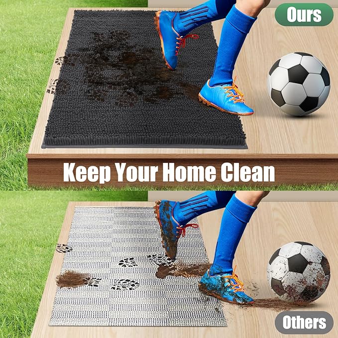 IM HOME Chenille Absorbent Outdoor Doormat 48" x 30", Washable Muddy Door Mats for Dog Non Slip Indoor Doormat Dog Mat for Muddy Paw Front Inside Doormats for Entryway Dark Grey