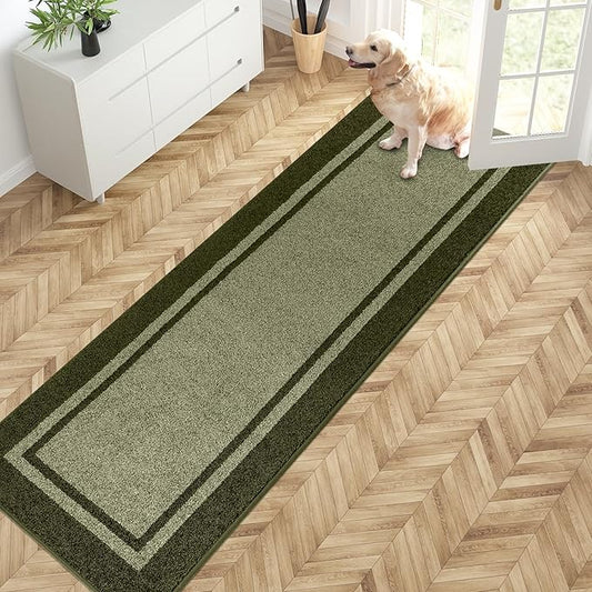PURRUGS Dirt Trapping Door Mat 24" x 84", Non-Slip Machine Washable Entryway Rug, Entrance Mat, Indoor Front Door Mat, Super Absorbent Entry Rug for Muddy Shoes & Paws, Budding Green & Sage Green