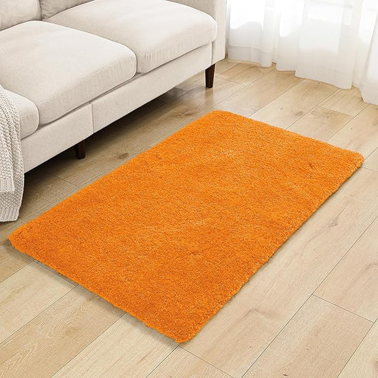 Orange Bathroom Rugs 30"x50" - Large Bath Mat for Bathroom Floor, Fluffy Microfiber Plush Rug, Non Slip and Washable - Great for Living Room, Bedroom or Kitchen Mat
