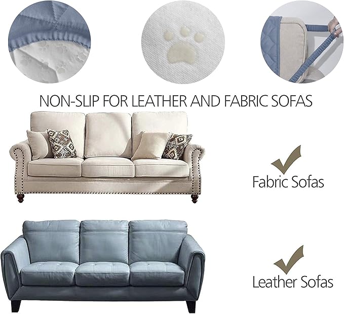 Ameritex Couch Sofa Slipcover 100% Waterproof Nonslip Quilted Furniture Protector Slipcover for Dogs, Children, Pets Sofa Slipcover Machine Washable (Stone Blue, 78'')