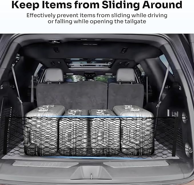 Cargo Net for Chevy Suburban Tahoe GMC Yukon&Yukon XL Cadillac Escalade 2021–2025 2026 Envelope Style Heavy Duty Elastic Mesh Trunk Cargo Organizer Easy Install Storage Net with Hooks