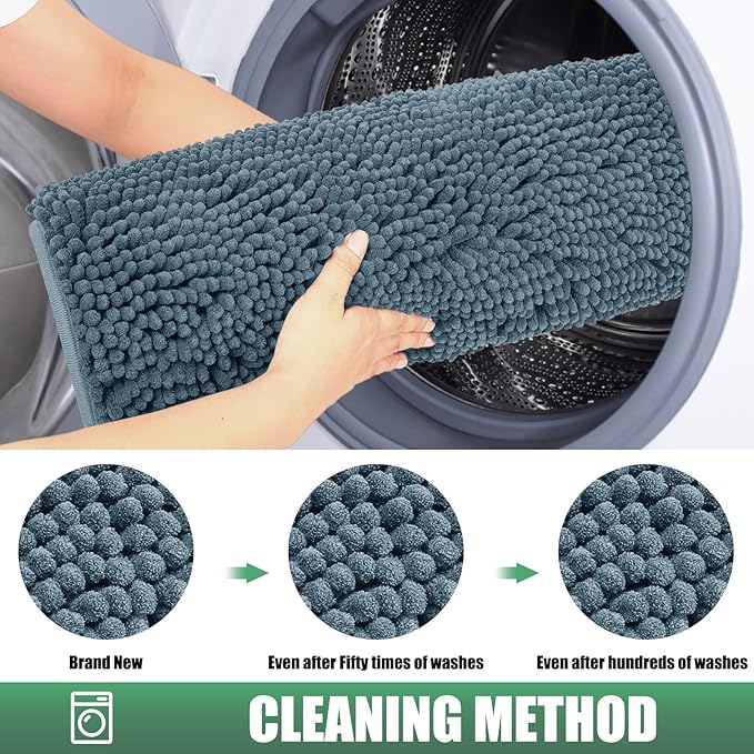 IM HOME Chenille Absorbent Outdoor Doormat 36" x 24", Washable Muddy Door Mats for Dog Non Slip Indoor Doormat Dog Mat for Muddy Paw Front Inside Doormats for Entryway Dusty Blue