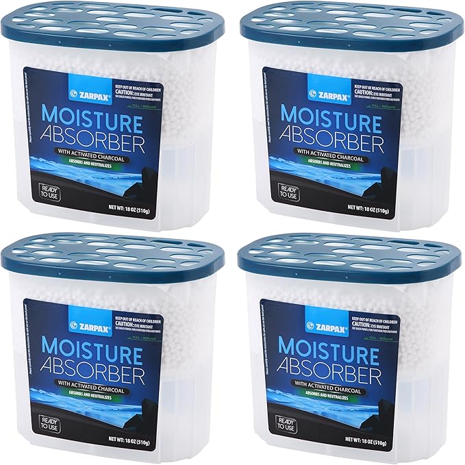 Moisture Absorber Activated Charcoal 18 oz/510g | Removes Moisture, Damp, Humidity & Odors | Odor Absorber | Moisture Trap for Bathroom, Closet, Kitchen & Small Spaces | Set of 4