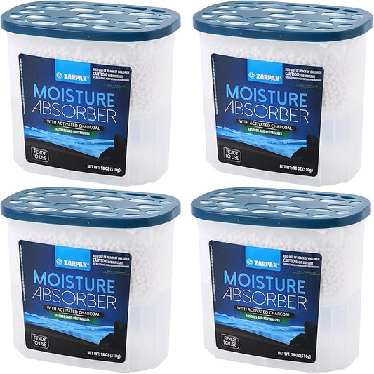 Moisture Absorber Activated Charcoal 18 oz/510g | Removes Moisture, Damp, Humidity & Odors | Odor Absorber | Moisture Trap for Bathroom, Closet, Kitchen & Small Spaces | Set of 4