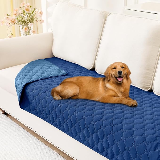 Smiry Waterproof Dog Bed Cover Blanket, Soft Reversible Pet Blanket, Washable Leakproof Cats Dogs Couch Cover for Sofa, Couch, Furniture, Plaid (30x70 Inch, Navy/Blue)