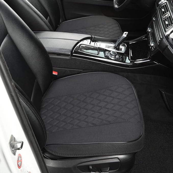 West Llama Linen Front Car Seat Cover Protector Anti-Slip Bottom Seat Cover Fits 95% of Vehicles,Wrapping Around The Bottom,Diamond Pattern(Black-2Pcs)