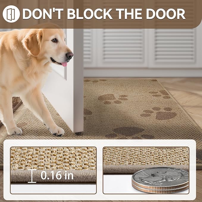 YDKGL Door Mat Indoor Entrance 17"x30", 0.16" Thin Paw Print Low Pile Doormat, Non Slip Welcome Mat, Trap Dirt and Moisture, Easy Clean, Brown