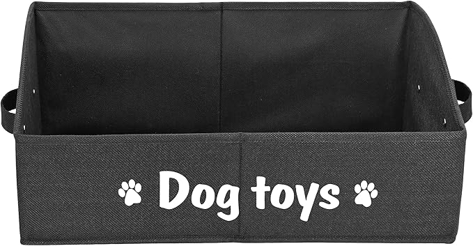 PET ARTIST Sturdy Collapsible Dog Organization and Storage Basket Accessible,Cute Dog Toy Storage with Handles,Dog Toy Box Bin Large for Chew Toys,Clothes,Squeak Toys,Black