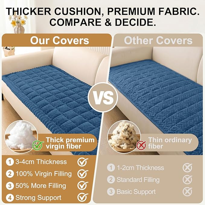 Smiry Non Slip Couch Covers for Dogs, Fuzzy Pet Couch Covers for 4 Cushion Sofa Pet Friendly, Soft Sofa Slipcovers Cushion Furniture Protector Washable (Navy Blue, 27.6" x 95")