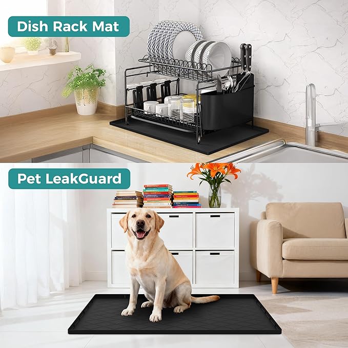 URMONA 22" x 19" Waterproof Silicone Mat in Multiple Sizes & Colors, Under Sink Mat for Kitchen & Bathroom, Pet Food Pad for Dogs & Cats, Kitchen Cabinet Liner, Multi-Purpose for Storage(Dark Grey)