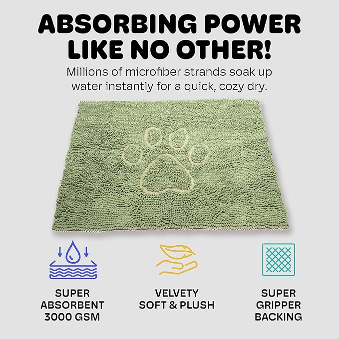 Dog Gone Smart Dirty Dog Doormat - Fast Drying Rug with Super Gripper Backing for Clean Floors - Super Absorbent and Machine Washable Mat for Muddy Paws - Pacific Blue