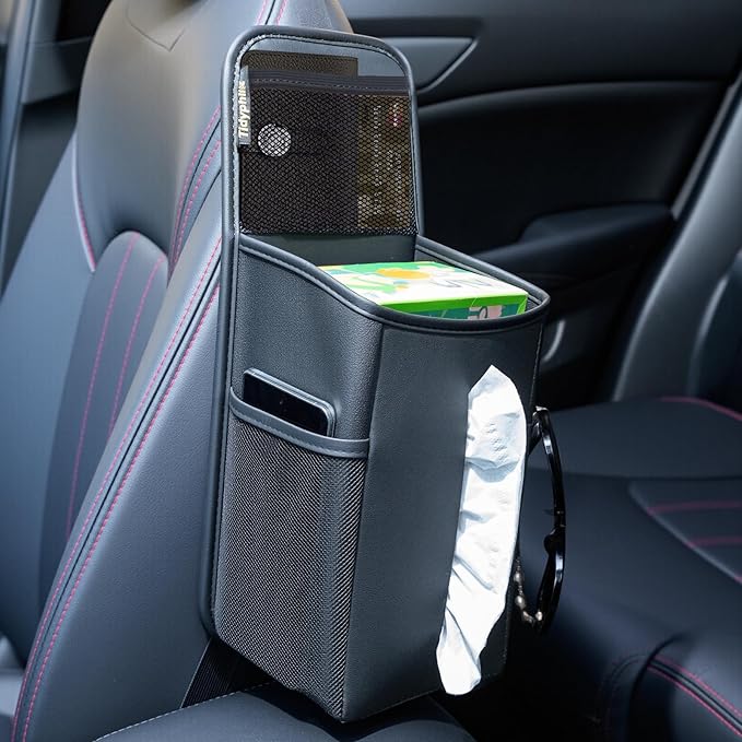 Car Tissue Holder, Rectangle Tissue Box Cover for 60/120/180 Count Kleenex Tissue Boxes, Car Storage Organizer Front Seat with Napkin Holder and 3 Pockets,Seat Side Car Organizer for Cars,SUVs,Trucks