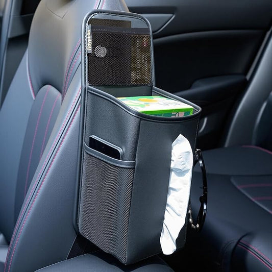 Car Tissue Holder, Rectangle Tissue Box Cover for 60/120/180 Count Kleenex Tissue Boxes, Car Storage Organizer Front Seat with Napkin Holder and 3 Pockets,Seat Side Car Organizer for Cars,SUVs,Trucks