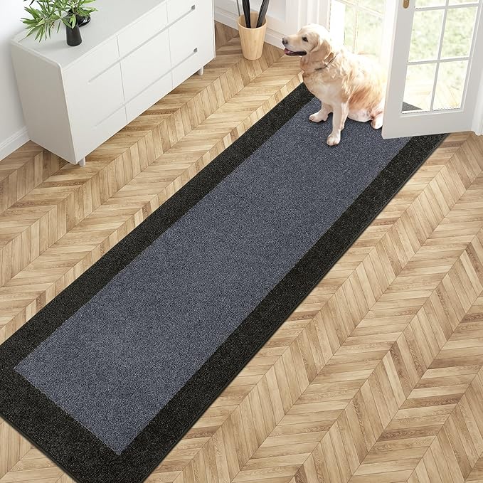 PURRUGS Dirt Trapping Door Mat 24" x 84", Non-Slip Machine Washable Entry Rug, Entrance Mat, Indoor Front Door Mat, Super Absorbent Entryway Rug for Muddy Shoes & Paws, Bluish Grey & Charcoal