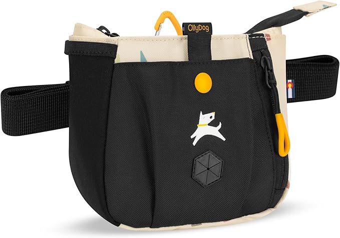 OllyDog Backcountry Day Bag | Hands-Free Dog Training Treat Pouch | Fanny/Hip Pack with Zipper Closure & Built-in Poop Bag Dispenser | Removable Waist Clip (Terrazzo)